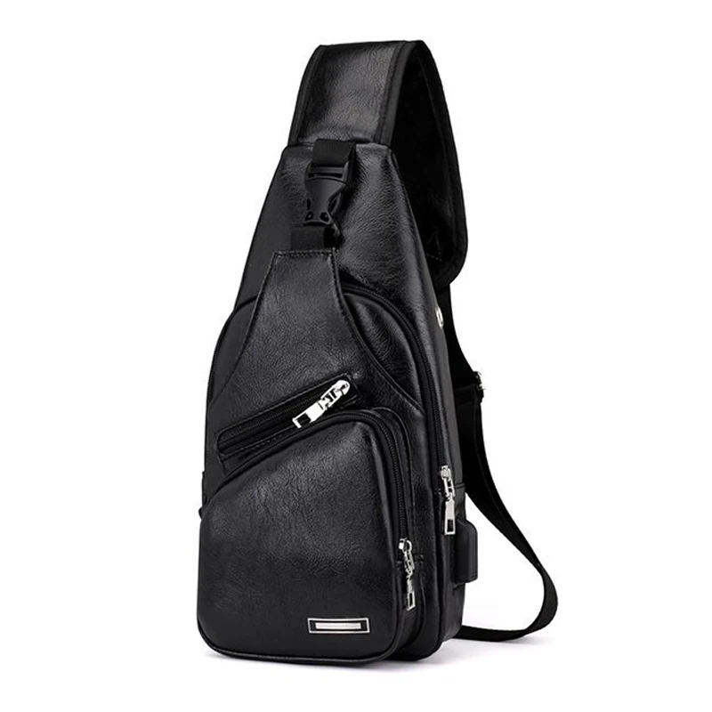 Fashion Men Shoulder Bags USB Charging Crossbody Short Trip Chest Bag PU Leather New Messenger Back Pack Travel | Багаж и сумки