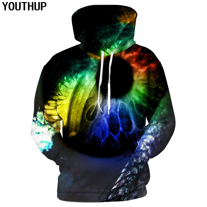 YOUTHUP крутые Топы 3d толстовки для мужчин женщин Красочные Глаза печать Смешные