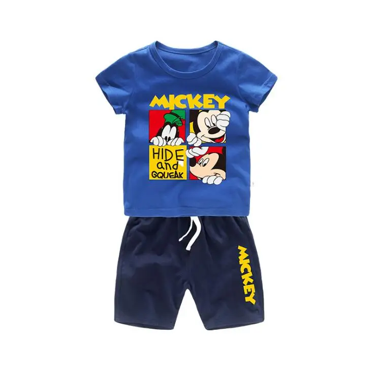 2-7 Yrs 2019 new summer baby girls fashion cartoon Mickey short sleeve t-shirt+short pants 2 pcs sport suit children clothes set | Детская