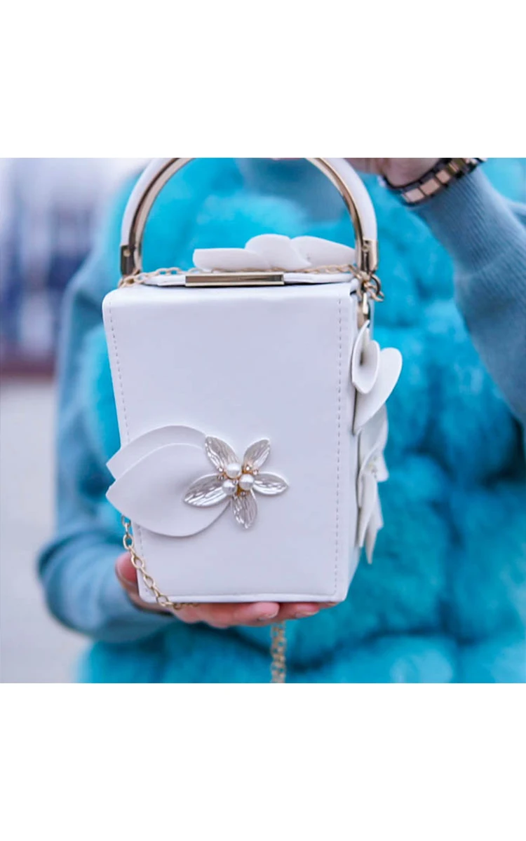 Вечерний женский клатч Boutique De FGG, оригинальная сумочка в форме подарочной коробки с цветами и бусинами, кошелек, сумка-тоут, свадебный кошелек