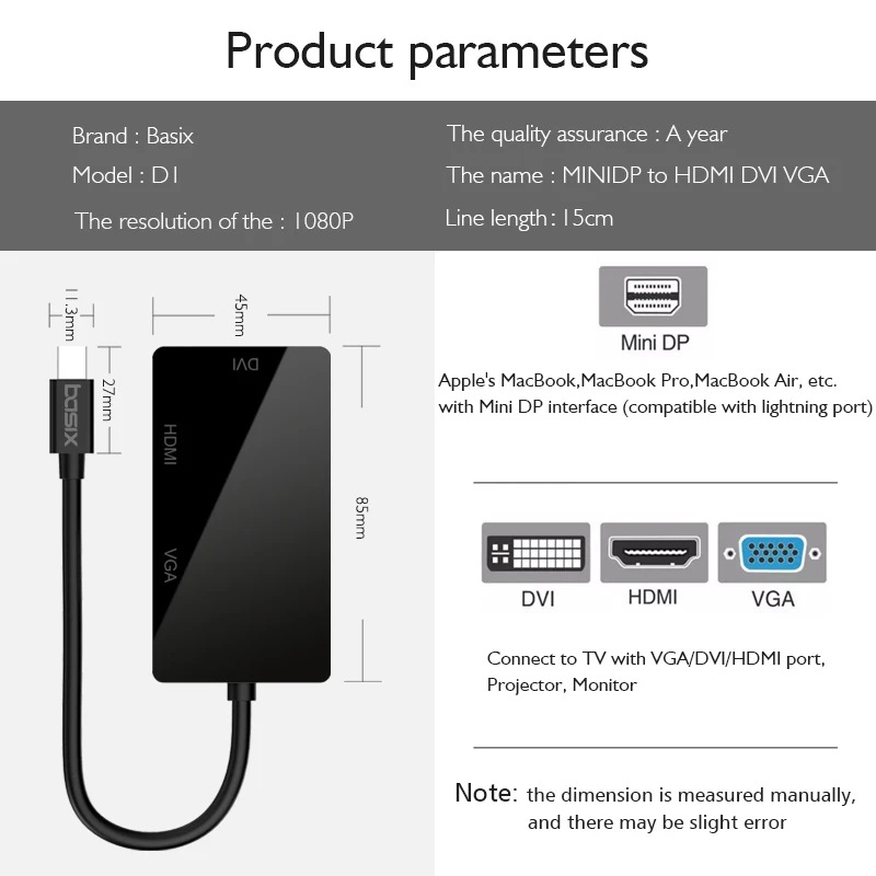 Переходник Basix Mini DP папа HDMI DVI VGA мама|Кабели VGA| |