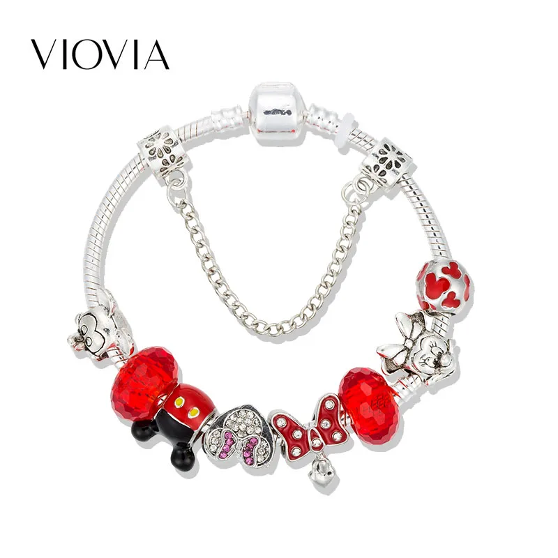 B19007 VIOVIA браслеты с Микки Маусом и браслеты для женщин, сделай сам, ювелирное изделие, бисер с бантиком Минни, браслет для женщин, подарок - Окраска металла: B19007