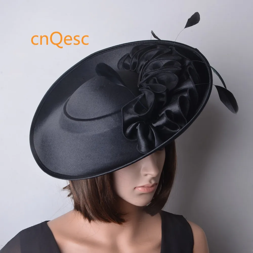 Серебристо серая большая официальная шляпа для платья матовая сатиновая