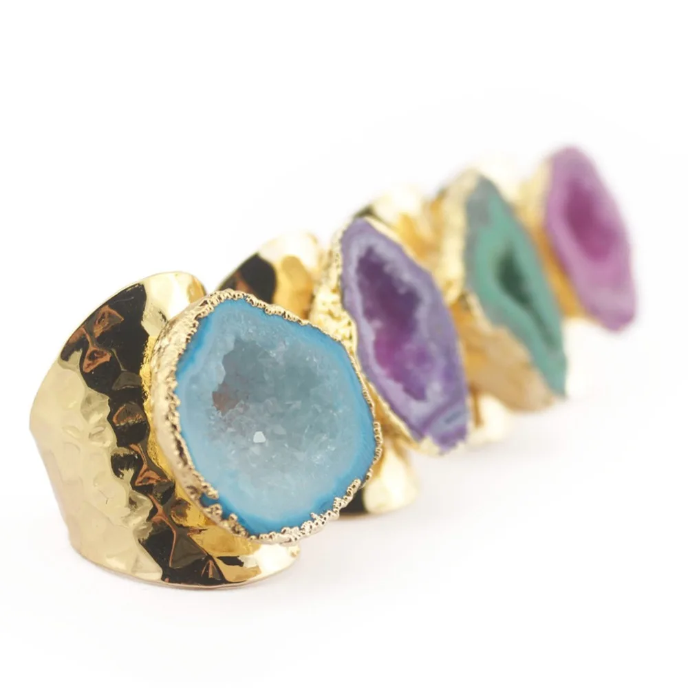 Druzy модное кольцо из натурального камня с сердолином фиолетовые Агаты винтажное