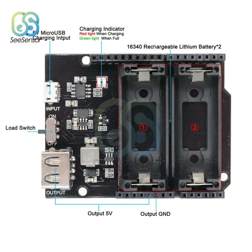 Двойное зарядное устройство ESP8266 ESP32 для литиевых батарей 16340 щит мобильного