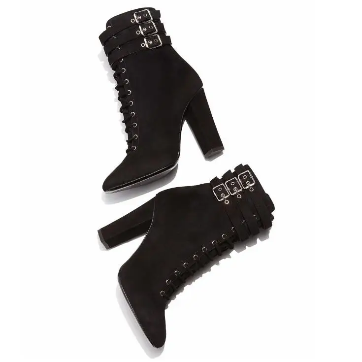 Beli 2018 Gugur Musim Dingin Sepatu Fashion Menunjuk Toe Pergelangan Kaki Gesper Pendek Sepatu Wanita Sepatu Kasual Sepatu Ukuran 34-43