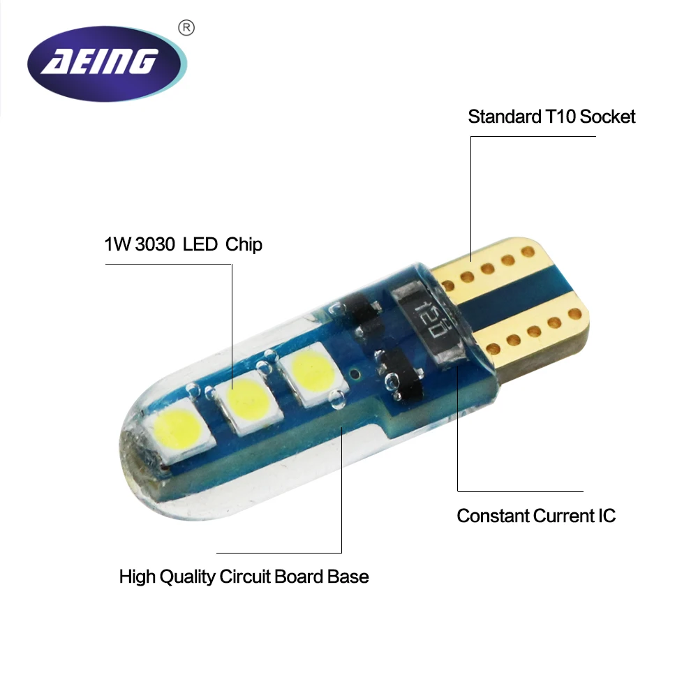 AEING 1 шт. T10 Светодиодные лампы W5W 194 силиконовый 6SMD для автомобиля боковые