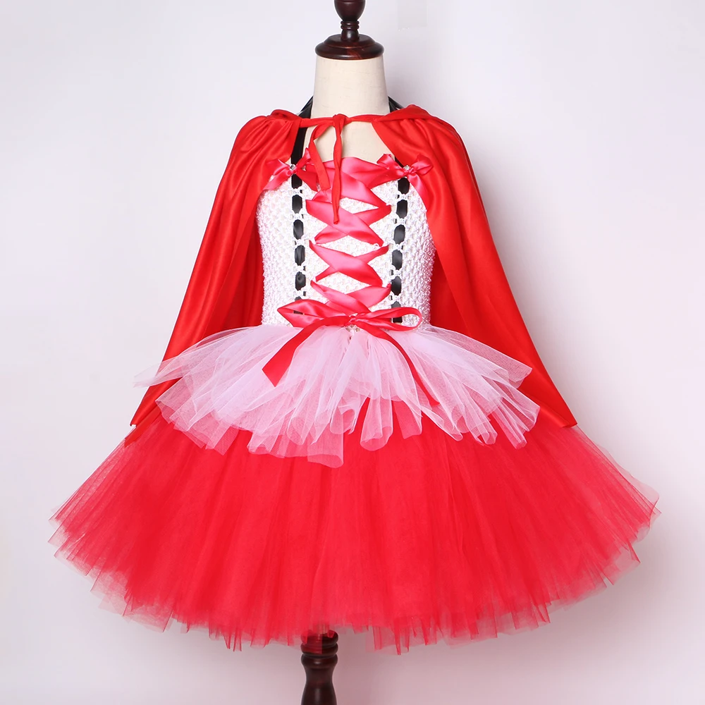 Children Girls Little Red Riding Hood Tutu Dress with Cloak Kids Halloween Costumes White Girl Fancy Carnival Party Up | Детская одежда