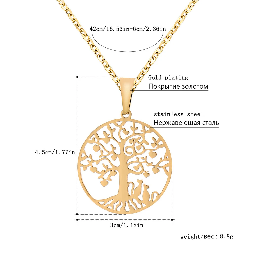 Ожерелье из нержавеющей стали с подвеской под дерево жизни для пары кошек женщин