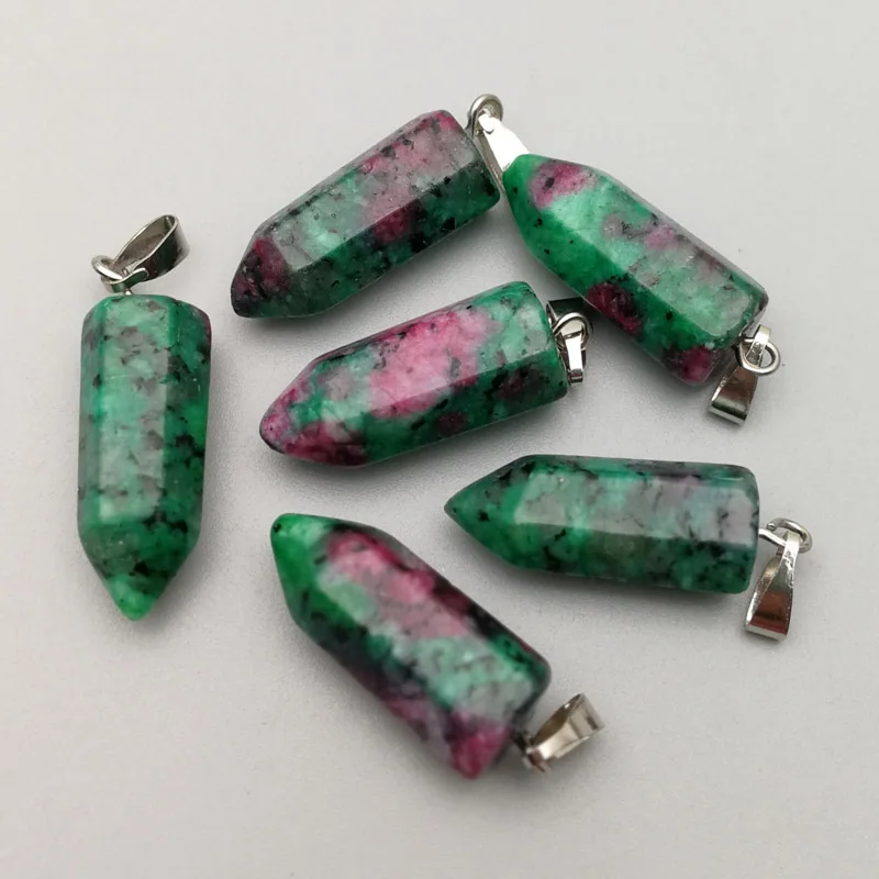 

Fashion natural epidote stone hexagonal small pillar charm pendants for jewelry making 24pcs/lot wholesale Free shipping