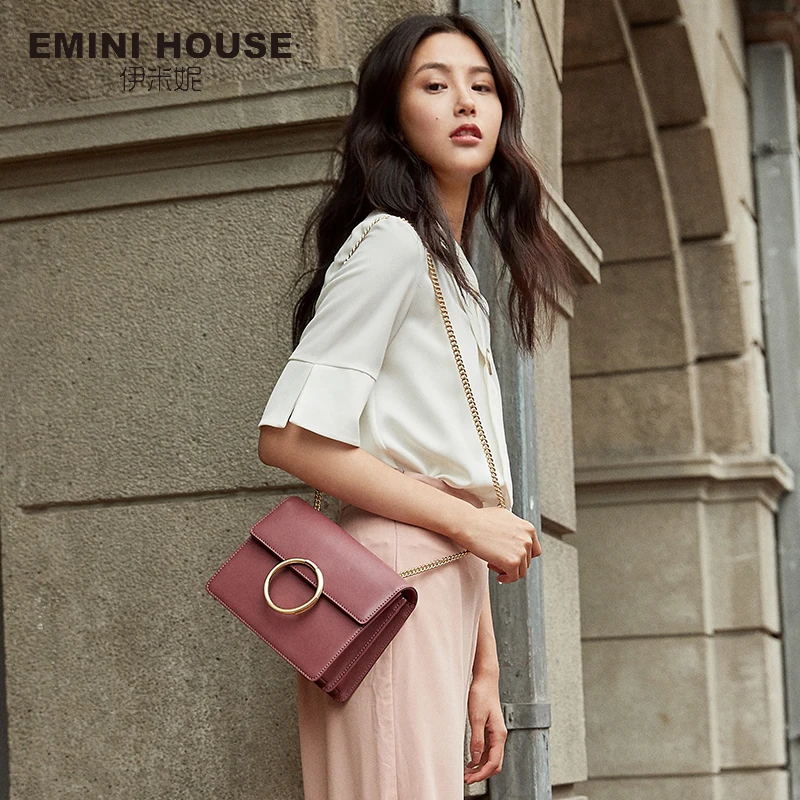 EMINI HOUSE женские сумки через плечо из спилка 2018 декорированные кольцом на цепочке