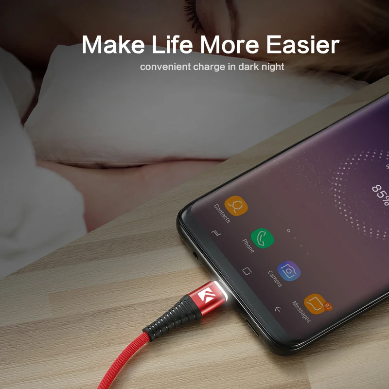 FLOVEME usb type-C кабель для samsung Galaxy S10 S9 S8 Plus светодиодный USB C зарядное устройство кабель передачи данных для быстрой зарядки для Xiaomi Redmi Note 7