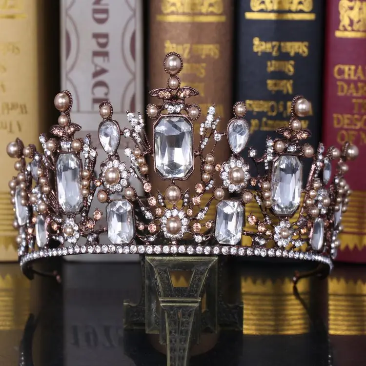 HIMSTORY Luxury Vintage Gun Black Tiara Crown Queen European Wedding Tiaras Bronze Large Crowns Cosplay Birthday Hair Jewelry | Украшения и