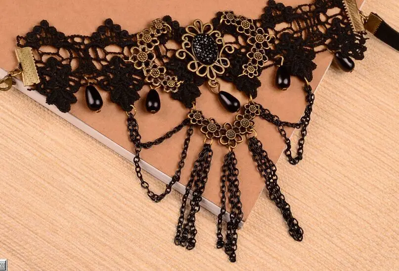 Kpop винтажное ювелирное изделие готический черный кружевной эластичный браслет с