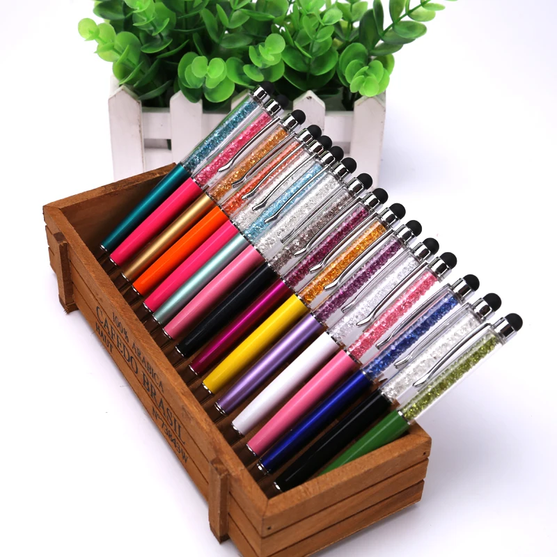 200pcs/lot Luxury Diamond Crystal point 2 in 1 Touch Screen Capacitive Stylus Ball Pen For Mobile Phone PC Tablet iPad