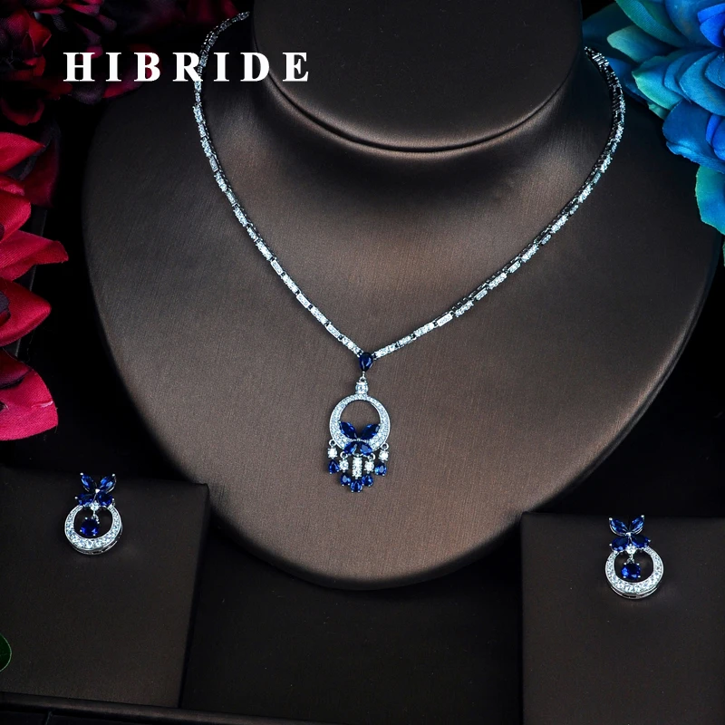 HIBRIDE очаровательный классический цветок синий фианит полный комплект ювелирных