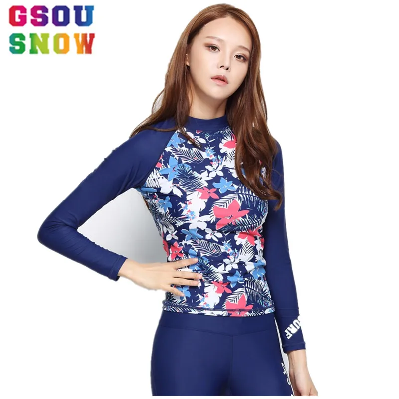 Gsou Snow Brand Рашгард рубашки для женщин с цветочным принтом женские пляжные