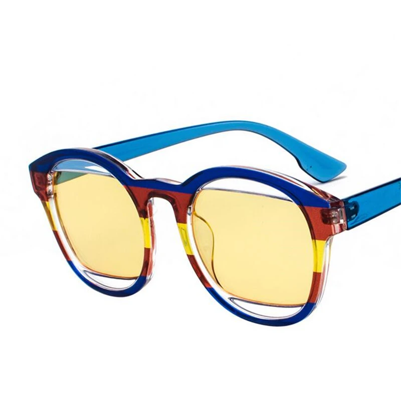 

New Colorful Round Sunglasses Women Vintage Harajuku Style Flag Red Pink Yellow Frame Retro Brand Designer Sun Glasses For Men