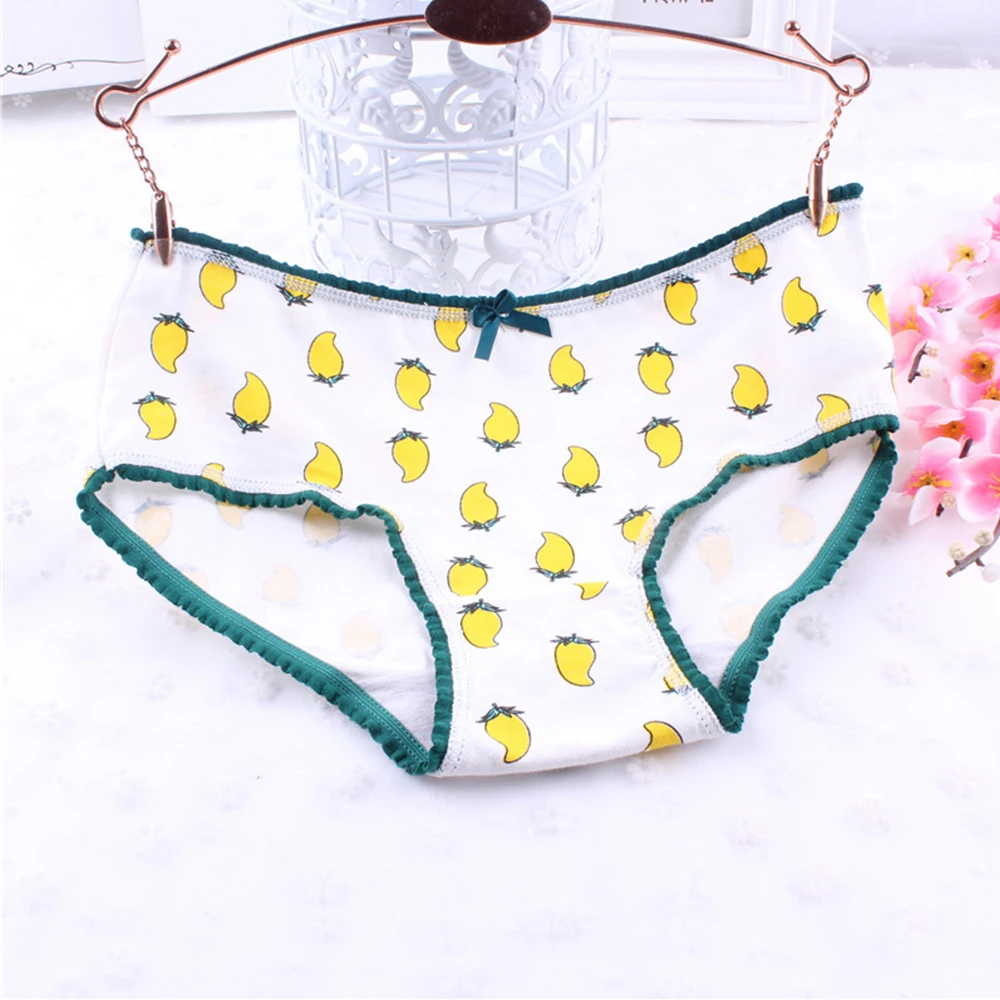 4Pcs/Lot Bow Low Rise Soft Cotton Brief Girls Summer Cute Mango Printed Underwear Women Sexy Lingerie Intimates Panties | Женская одежда