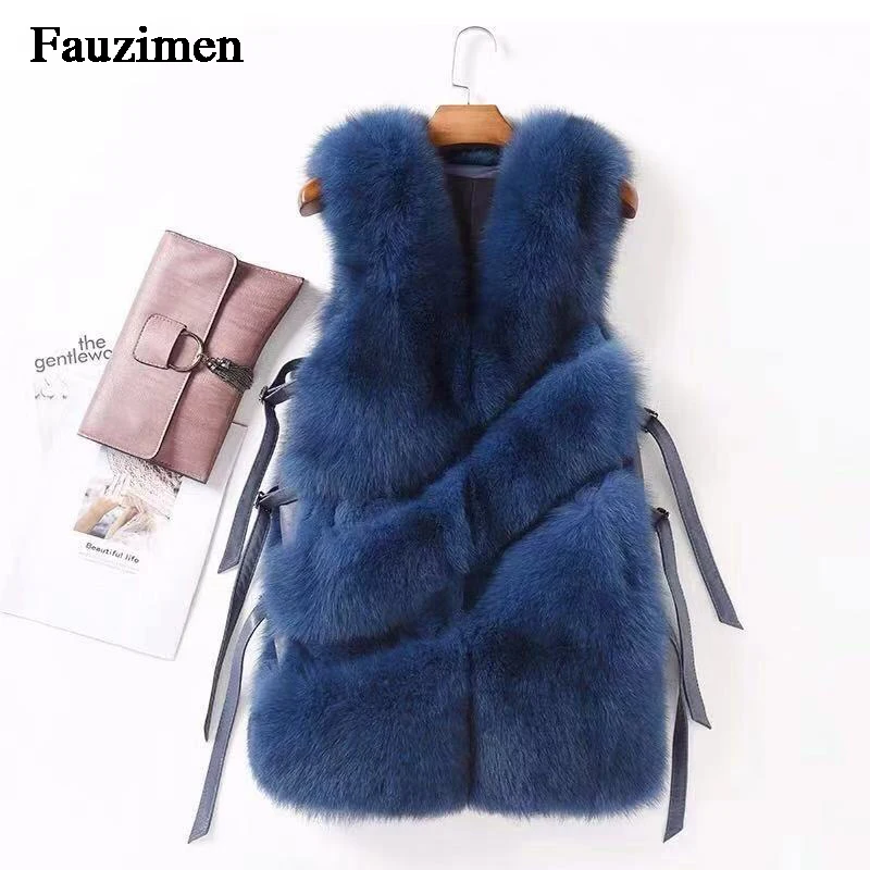 

Top Grade Finland Fox Fur Vest Wth Strips Design Luxurious Winter Coat Furry Thick Fox Vest