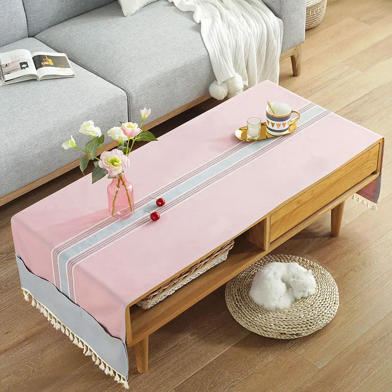 

Fashion Home Nordic style cotton and linen Rectangle waterproof yellow/pink tablecloth Table flag Tea table cover