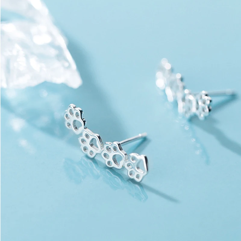 New 925 Sterling Sliver Animal Dog Claw Hollow Stud Earrings Women Simple Anti Allergic Cute Girls Chrismas Gift | Украшения и