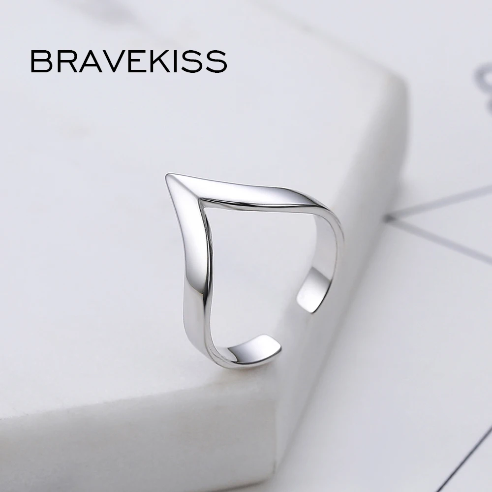 BRAVEKISS, v-образная форма, 925, серебряное кольцо, дизайн для женщин, цена, открытые, регулируемые, простые, треугольные, кольца на палец, ювелирное изделие, BLR0313
