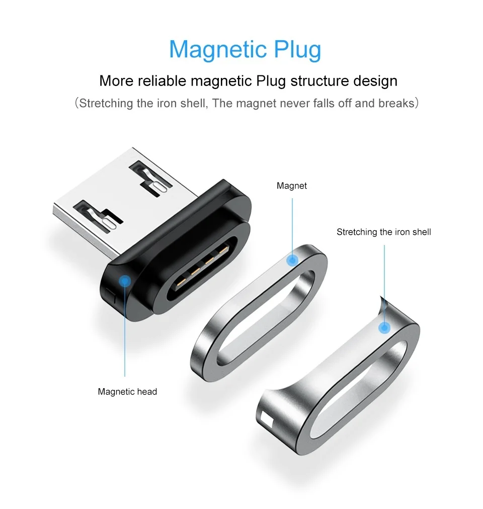 Кабель для передачи данных быстрой зарядки 3A Магнитный usb-кабель для зарядки для Apple Android type-c