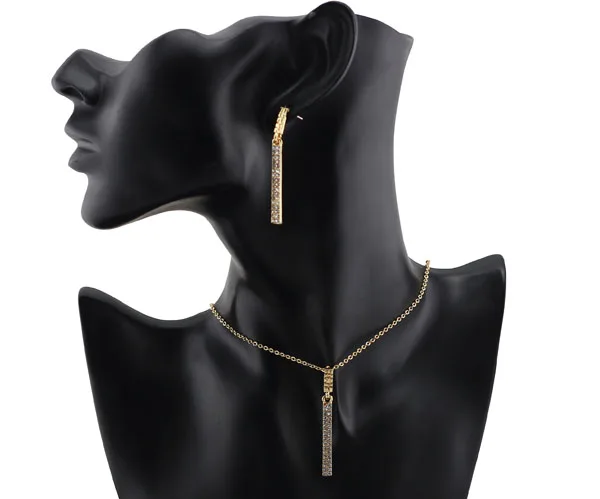 

AAAA+ rhinestones quality square rectangle golden Pendant Necklace Earrings fashion jewelry set charms women party