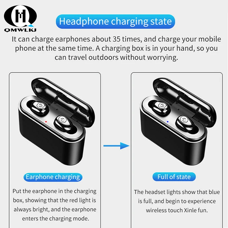 TWS 5D стерео Bluetooth гарнитура 5 0 Mini Twins наушники Беспроводная зарядка коробка 2200mAh