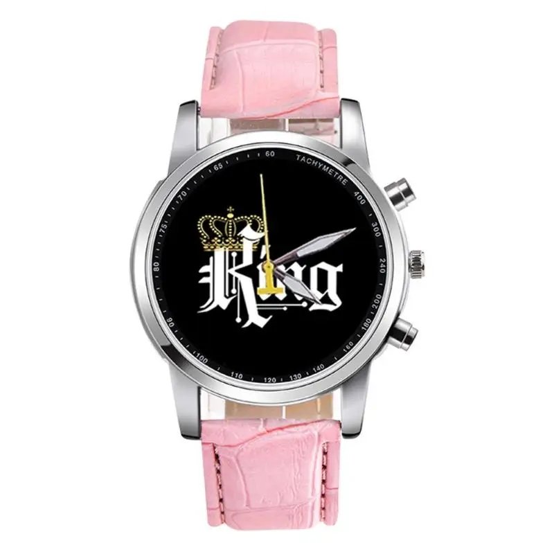 King Pink Новинка; обувь для костюмированных вечеринок в стиле King queen кожаные часы женские для влюблённых кварцевые часы Для мужчин Роскошные брендовые наручные часы мужские и женские кварцевые часы для влюблённых - Цвет: King Pink