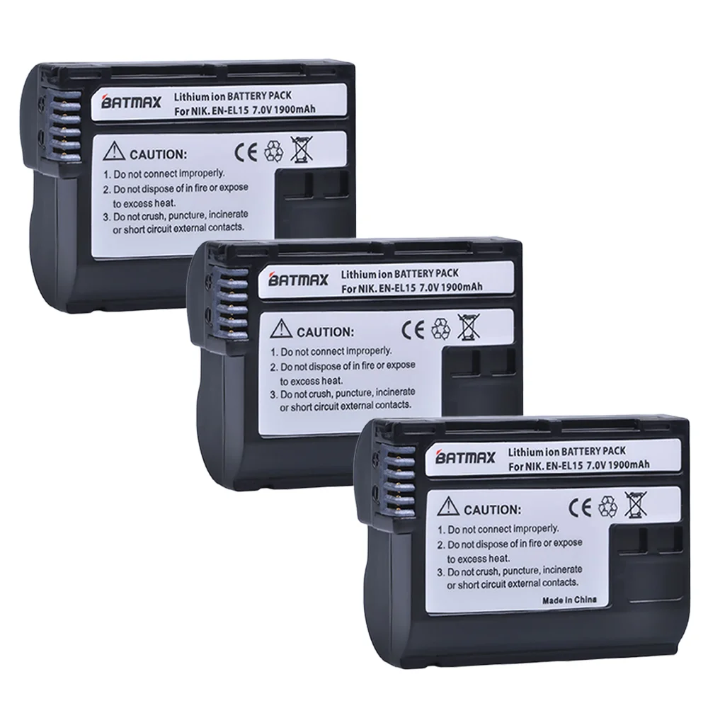 Batmax-Paquete de 3 baterÃ­as EN-EL15 ENEL15 EL15 de 1900mAh, para Nikon D500,D600,D610,D750,D7000,D7100,D7200,D800,D800E,D810,D810A...