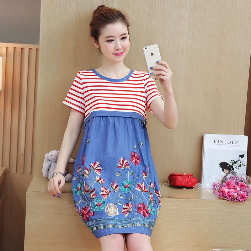 

Maternity Dress Cotton Striped Nursing Dress for Pregnancy Woman Short Summer Maternity Dresses Clothing Vestidos Verano