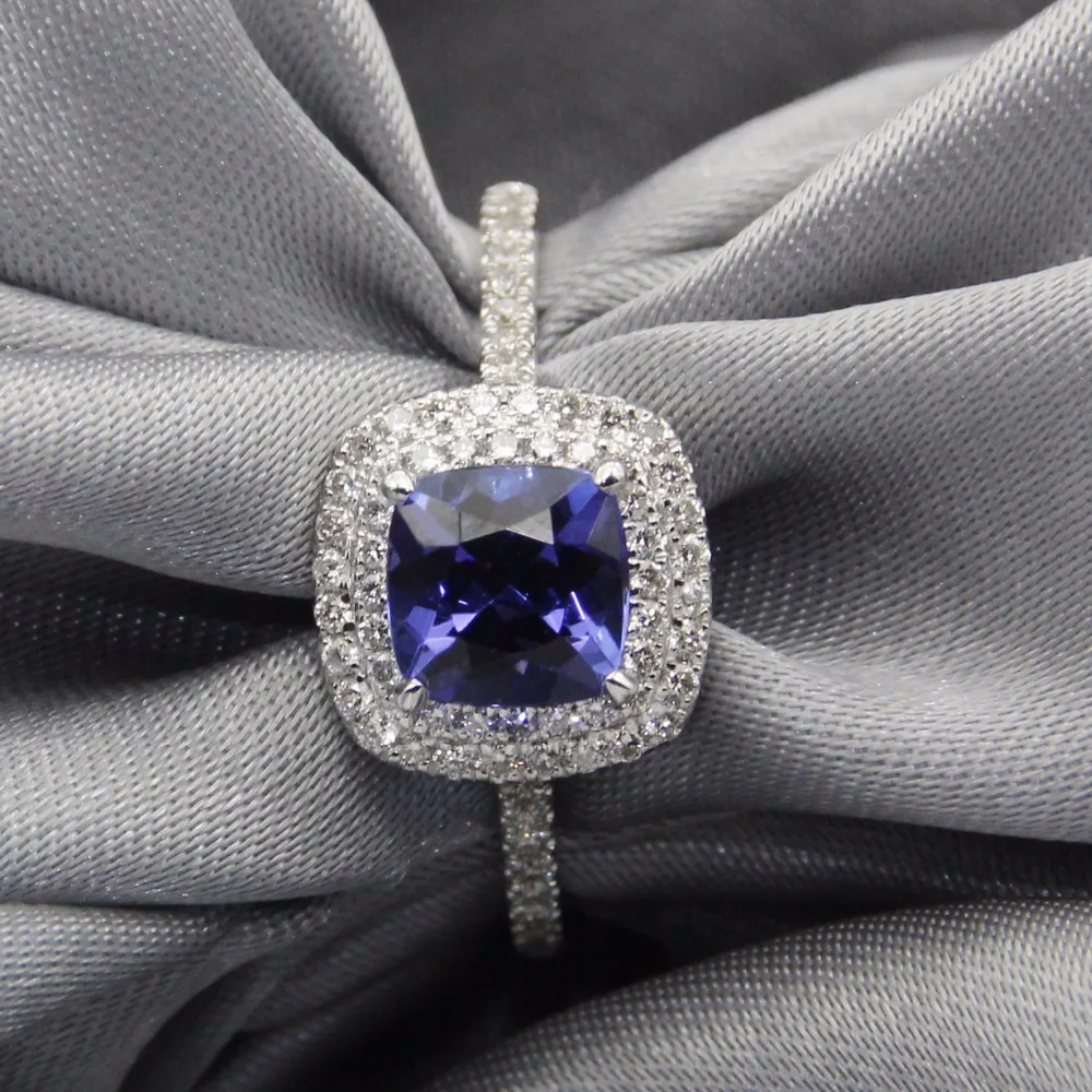 Lasamero 1.17ct принц Cut Сертифицированный природных танзанит кольцах 18 К золото Настоящее Обручение обручальное кольцо