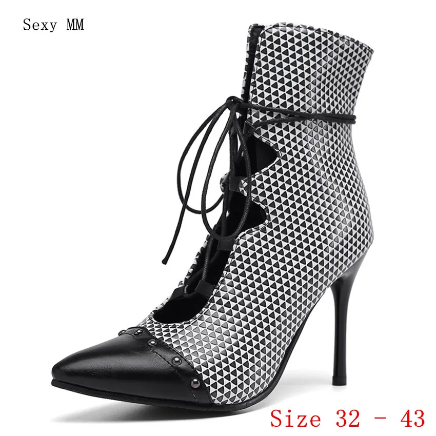 Summer Style Women Ankle High Heel Boots High Heels Woman Short Boots High Heel Shoes Small Plus Size 32 33 - 40 41 42 43