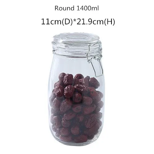 Round 1400ml Кухонный стеклянный контейнер для пищевых продуктов, Герметичная Бутылка для еды/овощей/меда/вина/змей/лимон/Чили/консервированные огурцы емкость для хранения пищи - Цвет: Round 1400ml