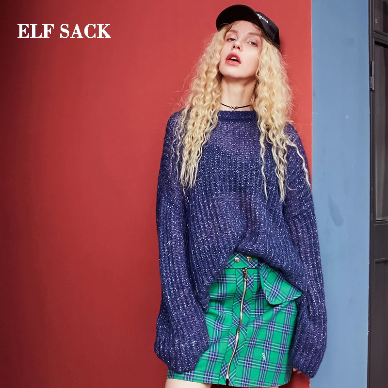 ELFSACK Autumn New Warm Women Sweater Casual Hand Knitted O-Neck Woman Pullovers Solid Loose Harajuku Femme Clothes | Женская одежда