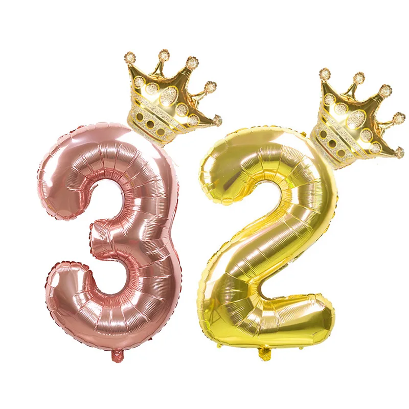

32inch Number Foil Balloons with Crown Digit Air Ballons Kids Birthday Party Wedding Decor Air Baloons Event Party Supplies