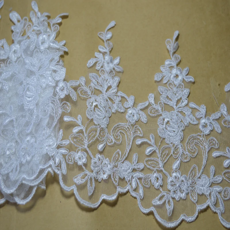 2 ярда/партия бело-Сетчатая цветочная ткань Венеция аппликация с кружевной