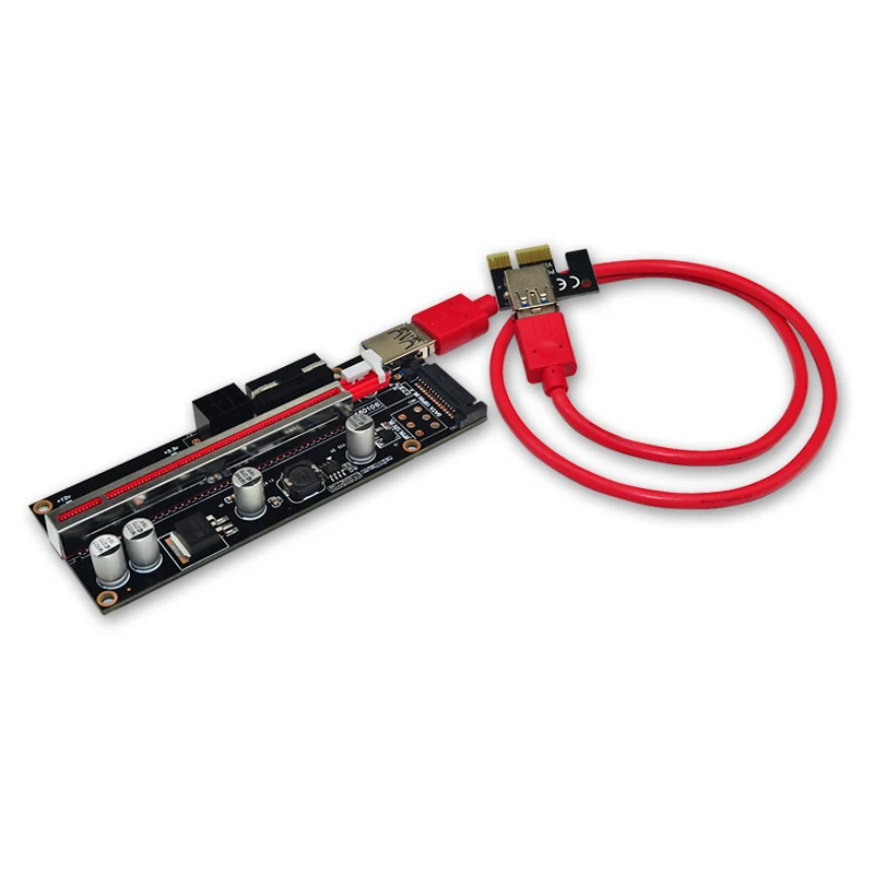 Переходник PCI-E Riser 009S Plus от 1X до 16X 60 см Красный Кабель USB 3 0 4 контакта 6 контактов SATA
