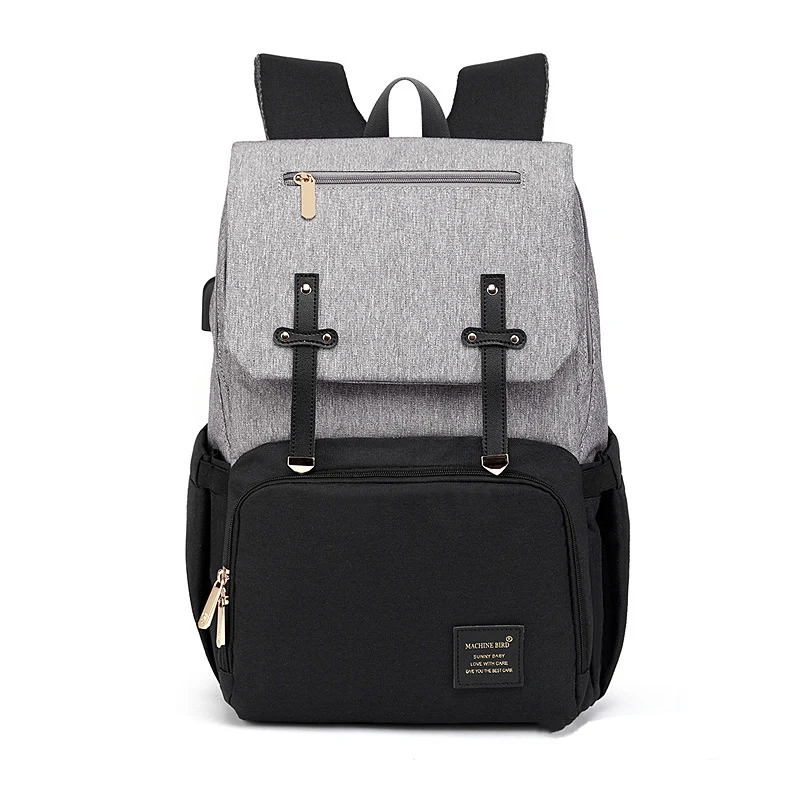 Black gray Сумка для детских подгузников, USB, водонепроницаемый рюкзак для мам, для беременных, для путешествий, многофункциональная, большая емкость, для младенцев, сумки для кормления MBG0433 - Цвет: Black gray