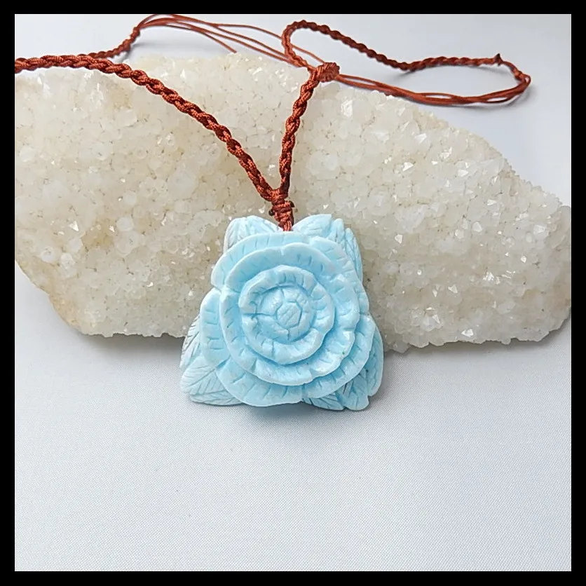 Новая натуральная Larimar резная Подвеска Цветок бусина ожерелье из натурального