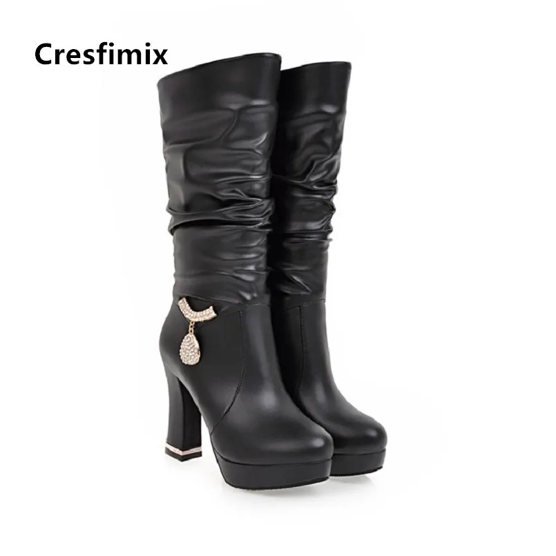 Cresfimix bottes femmes Женские модные высокие сапоги из искусственной кожи высокого