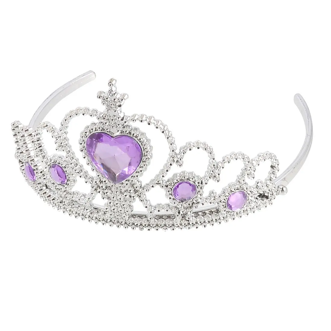 

Woman Wedding Faux Rhinestone Tiara Crown Headband Silver Tone Purple