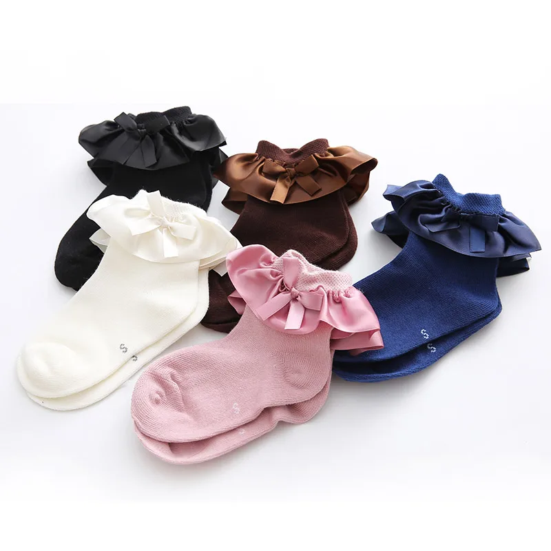 0-7t Toddlers Infants Cotton Ankle Bow Socks Baby Girls Princess Ruffles Cuff Socks sweet Lace Floor Socks Children Legwarmer