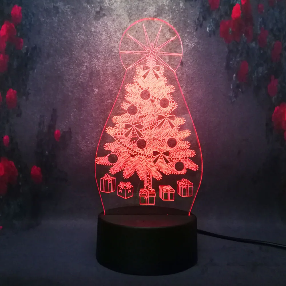 DIY 3D Рождественская елка Ночная лампа подарок на Новый год LED 7 цветов градиент USB