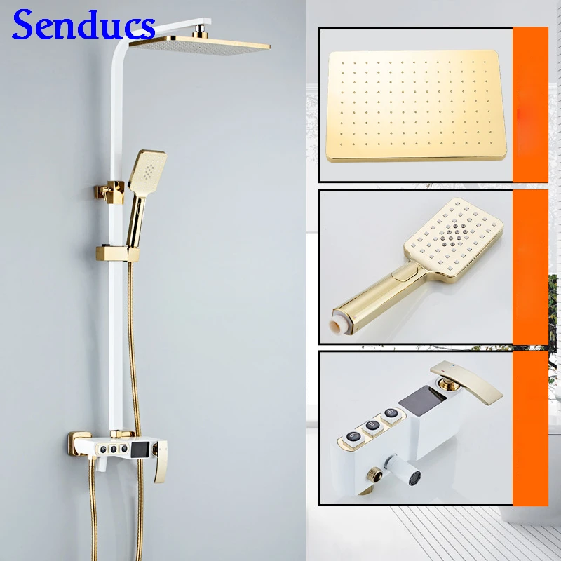 Набор для душа Senducs Interlligent из белого золота роскошный латунный Смеситель ванной