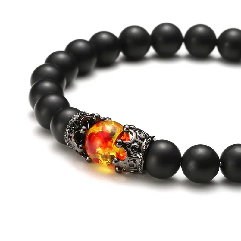Женский стрейчевый браслет с шармом короной Energy Beads Магнитный гематит лава камня