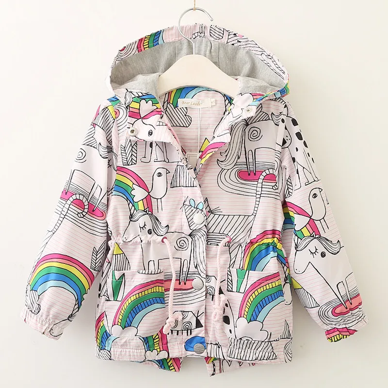 

Baby Unicorn Long-Jackets Windbreaker for Girls Boys Rainbow Printing Coats Kids Hooded Graffiti Jackst Clothes