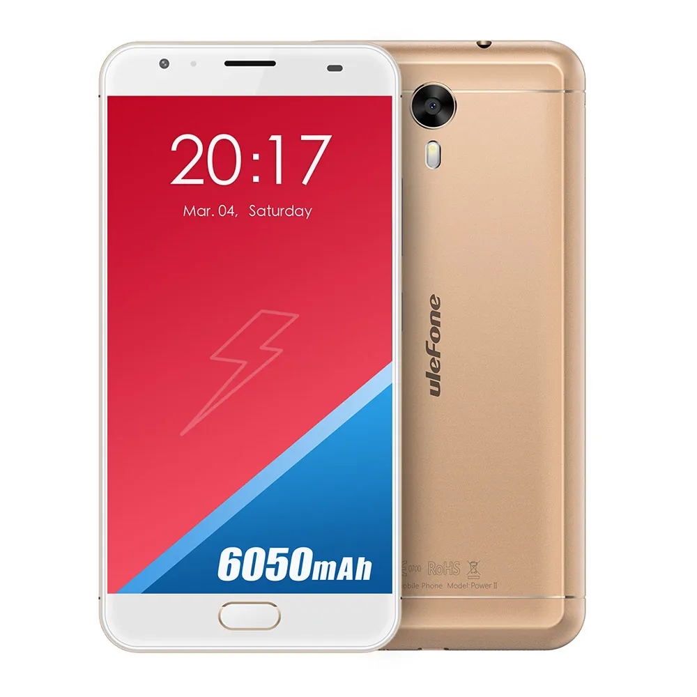 Ulefone Power 2 Мобильный телефон 5.5 дюймов FHD MTK6750T Octa core Android 7.0 4 ГБ + 64 16MP 6050 мАч Сканер